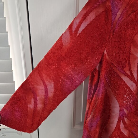 Calessa Womens Asymmetrical Tunic Top Size M Red Lagenlook Textured Colorful - Picture 8 of 15